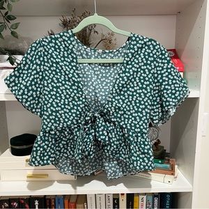 Floral tie-front crop top